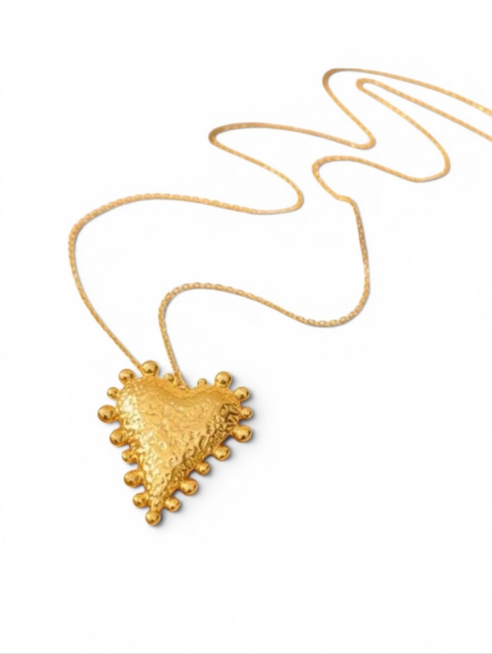 Textured heart pendant necklace; 18K gold plated; 33.46" w/ 1.96" extender; NWOT